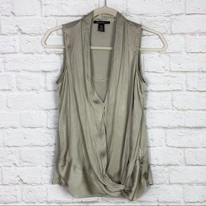 Kenneth Cole Cream Faux Wrap Sleeveless Blouse XS